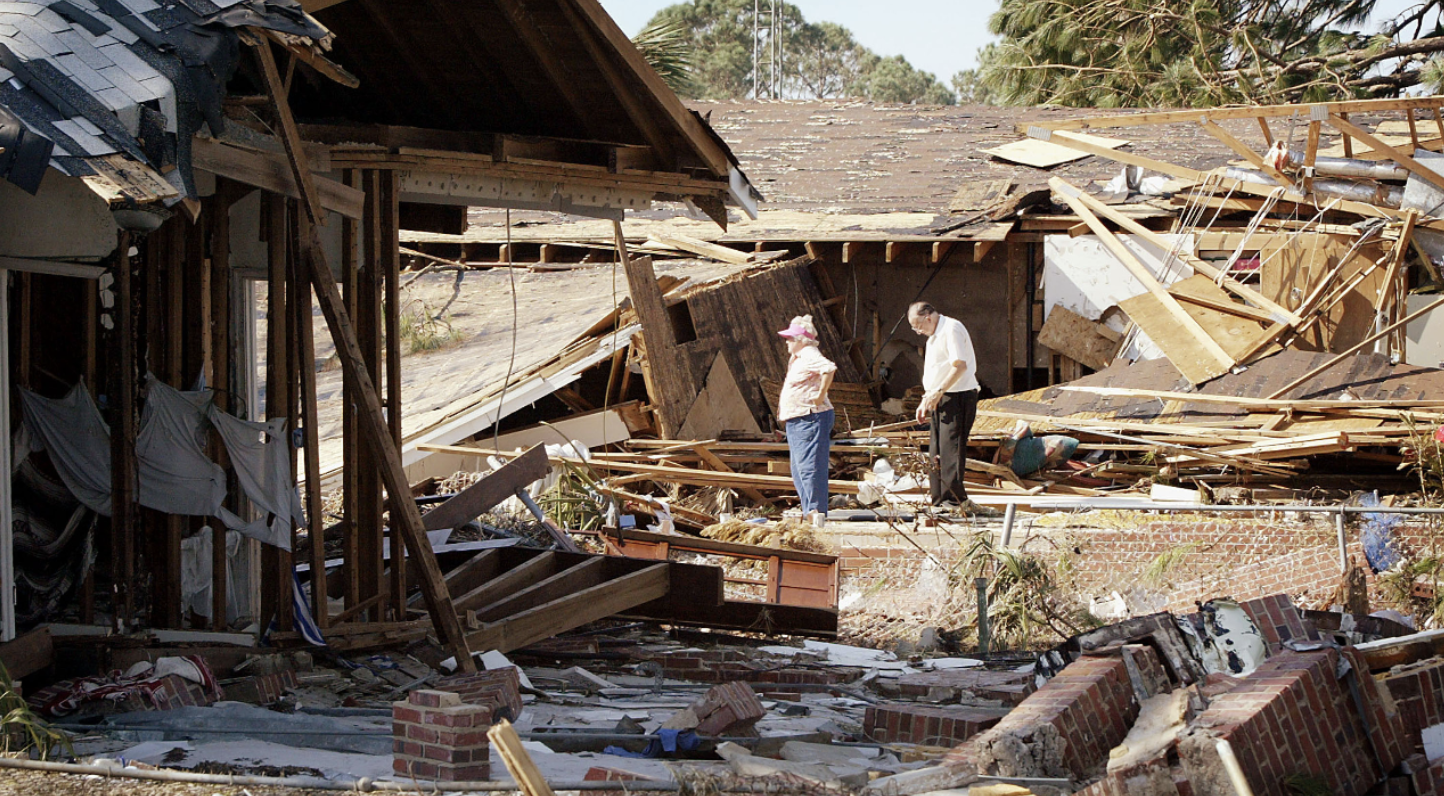 A house damaged by a hurricane.